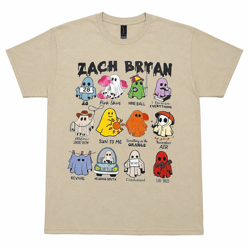 Zach Bryan Ghost Songs Graphic T-Shirt Tan Short Sleeve Crewneck Tee Mens Medium
